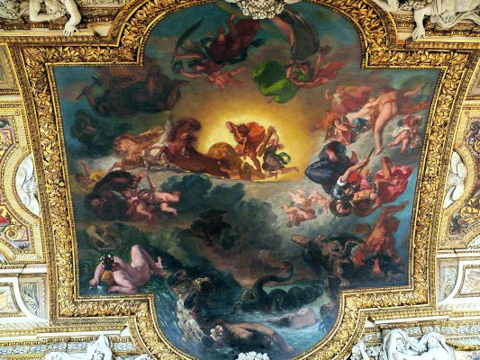 アポロンのギャラリーの天井中央部を飾る《ピュトンを射抜くアポロン》ドラクロワ作